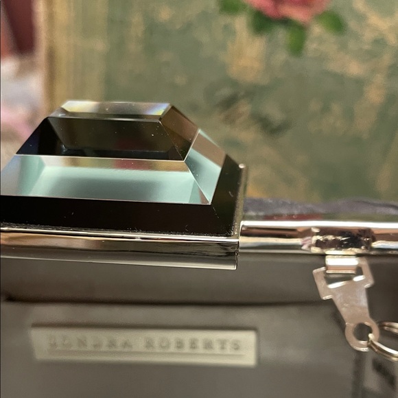 Sondra Roberts Elegant Black Satin Evening Clutch /with silver chain - Picture 8 of 11